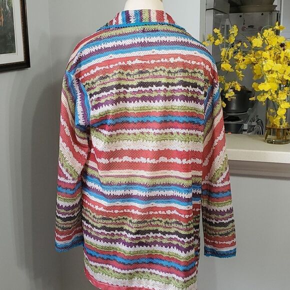 Misslook open net colorful jacket. Size XL. Tourqwise piping . - Picture 5 of 8